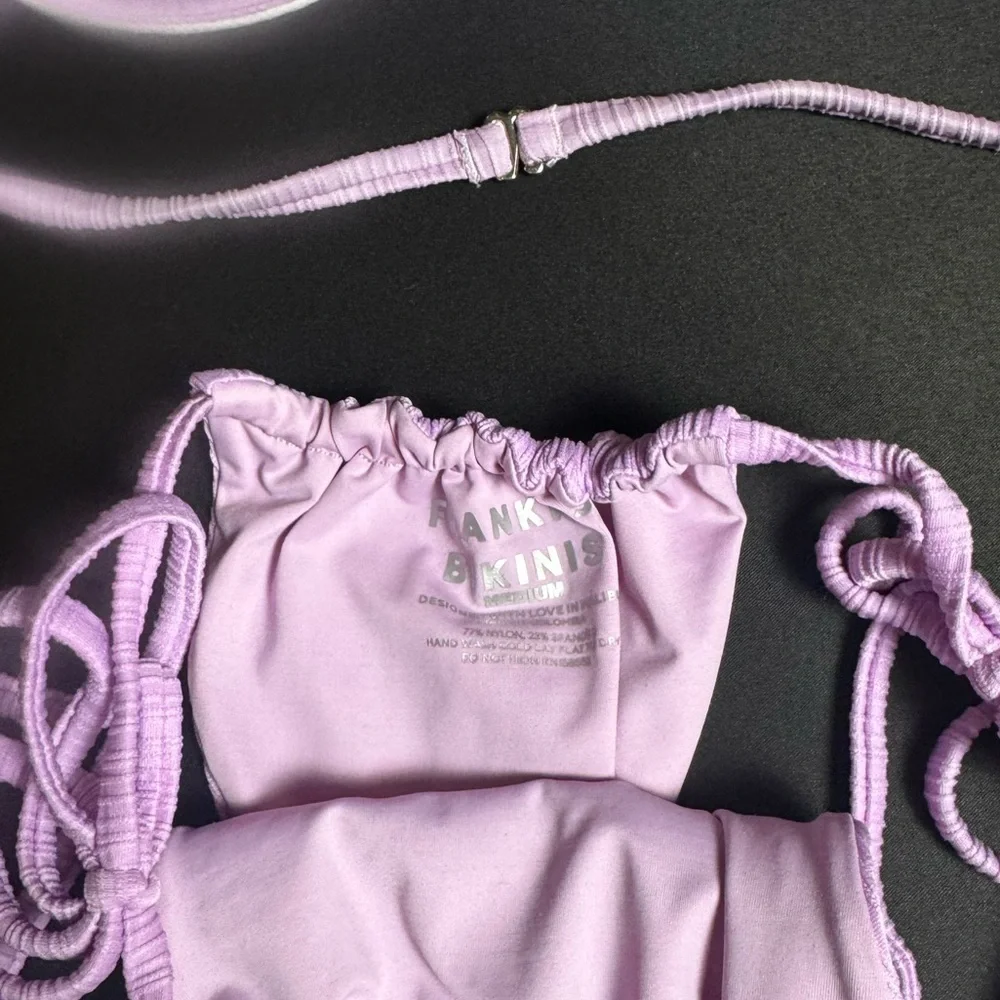 Frankie’s Lilac Ribbed Tie-Side Bikini Set Small Top and Medium Bottom